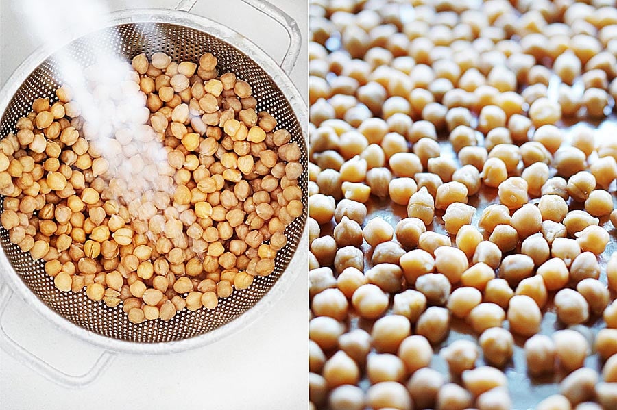 process photo with rinsing chickpeas