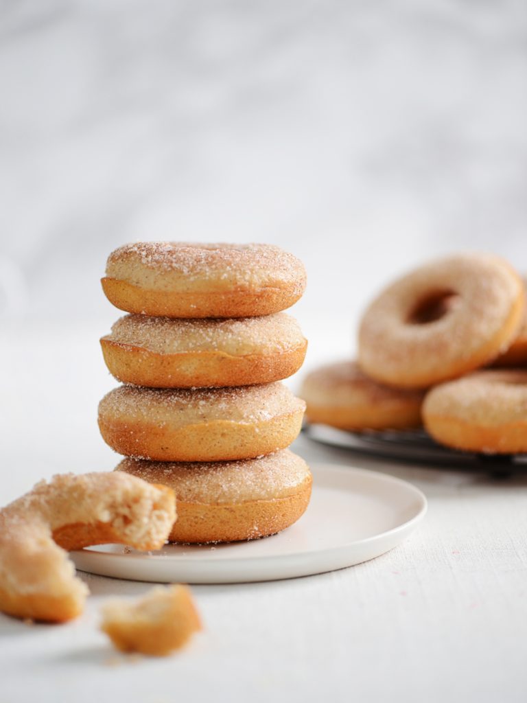 Stack of Cinnamon Donuts on a plate