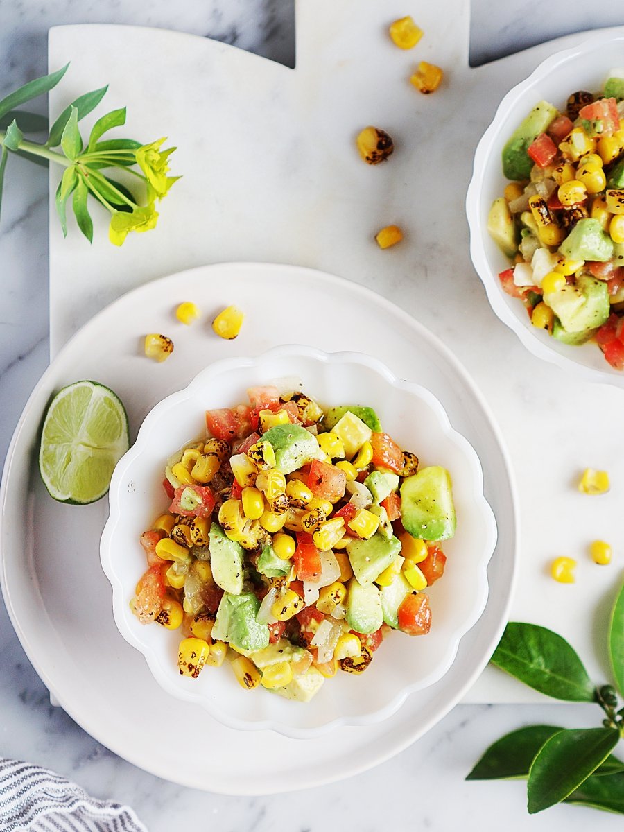 Mexican Corn Salsa with avocados and tomatoes