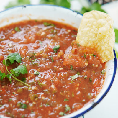 Close up photo of Mexican tomato salsa