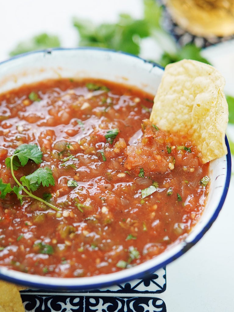 Close up photo of Mexican tomato salsa