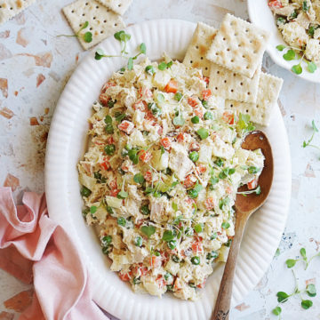 A serving platter with Mexican Chicken Salad
