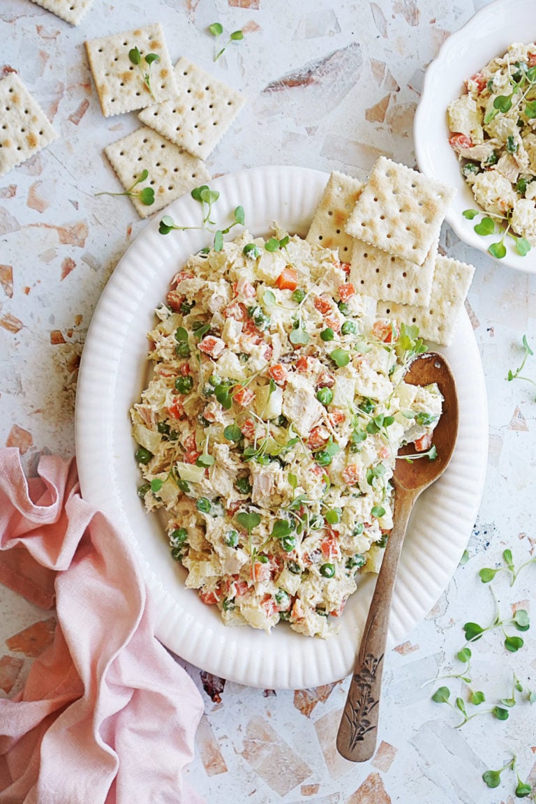 A serving platter with Mexican Chicken Salad