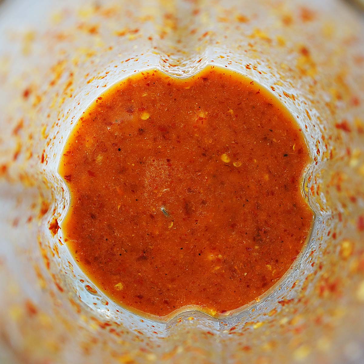Red sauce pureed in blender.