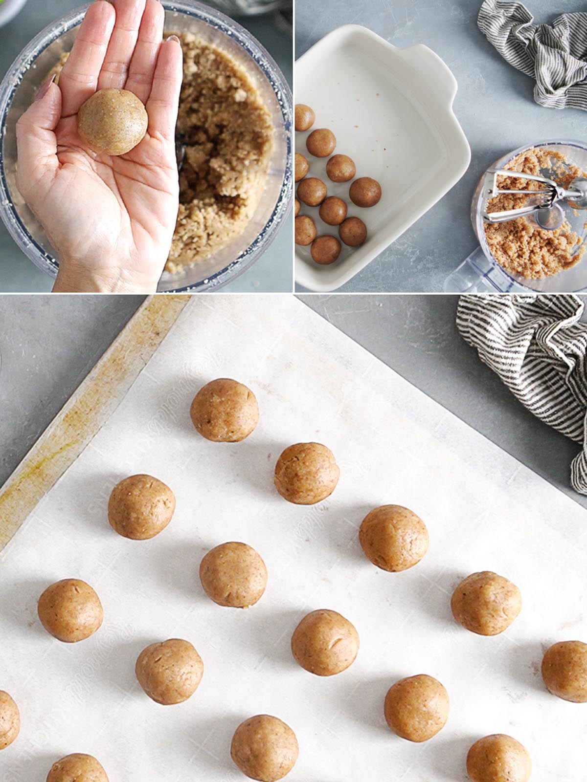 Making cookie dough balls by hand.