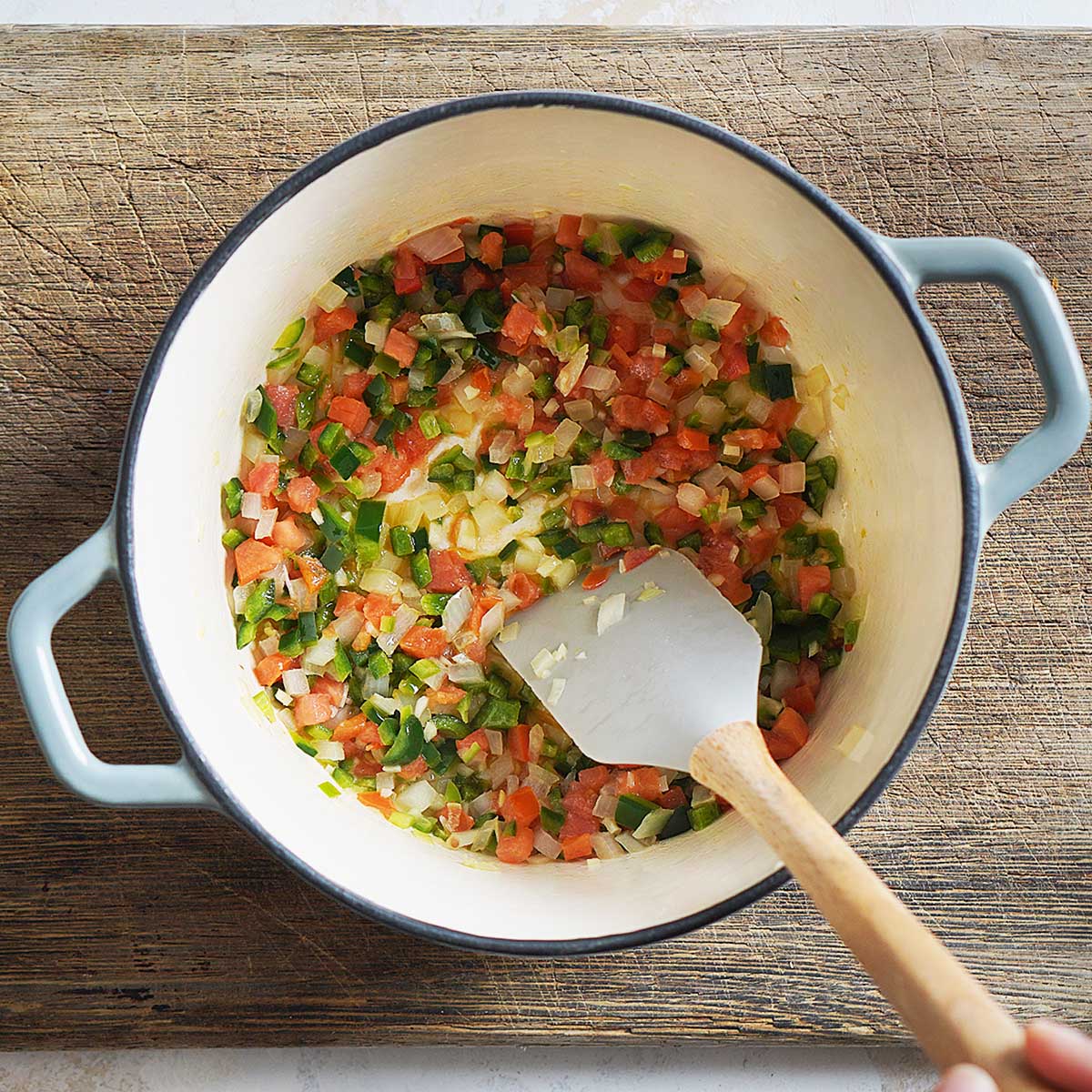 sauteing vegetables in a medium saucepan.