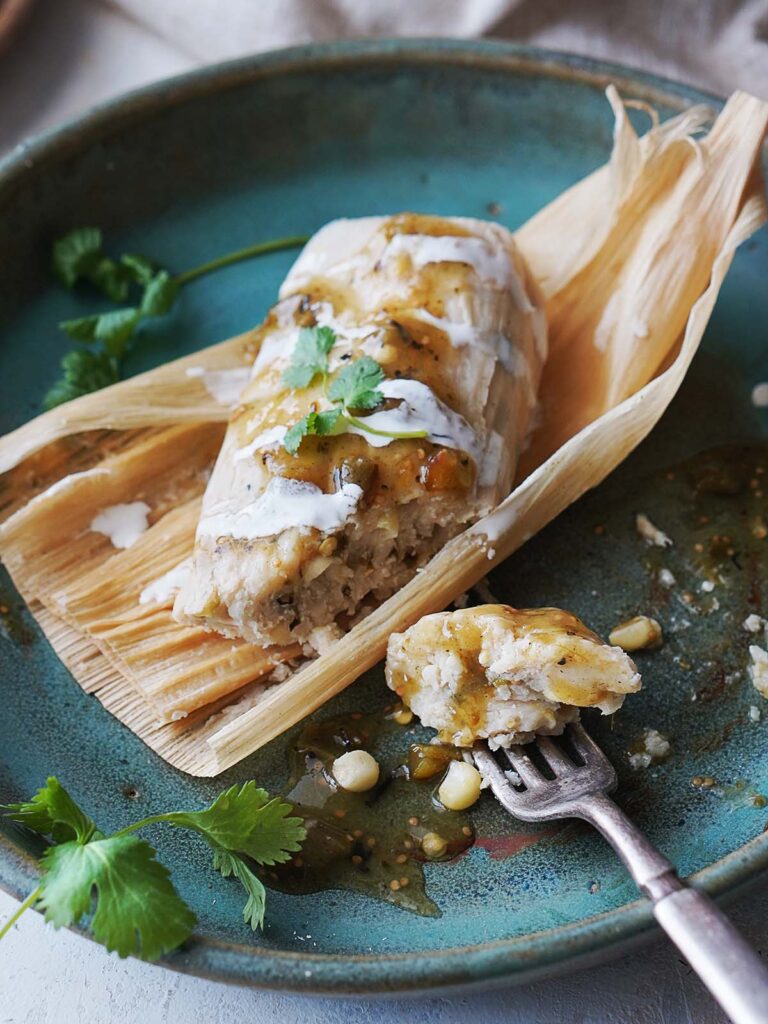 Tamales Verdes with Green Chile, Corn & Cheese