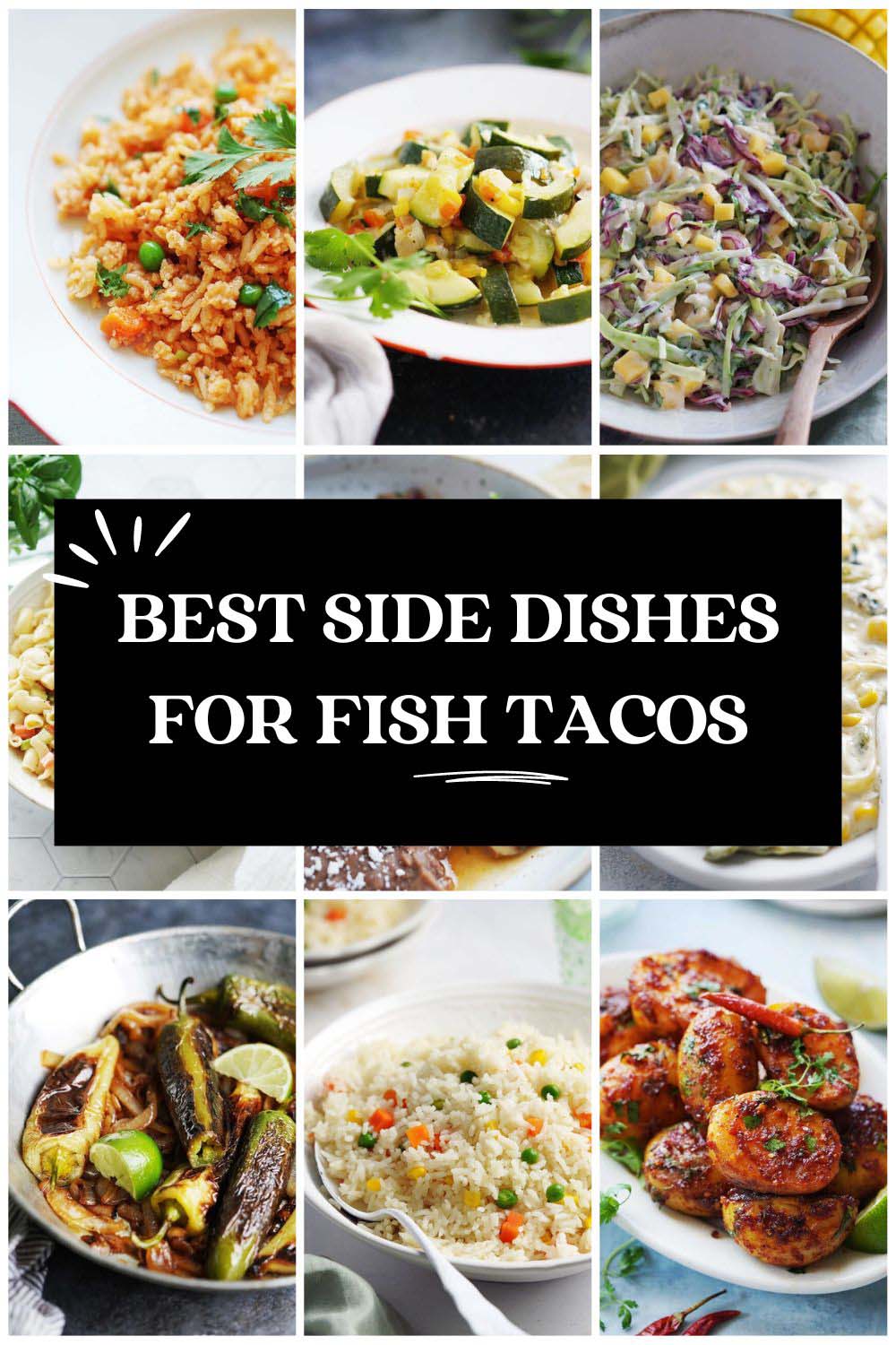 A collage of side dishes for fish tacos. 