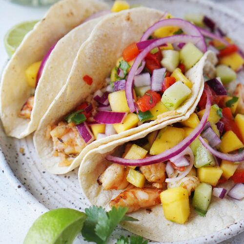 Healthy Shrimp Tacos with Mango Salsa | Muy Delish
