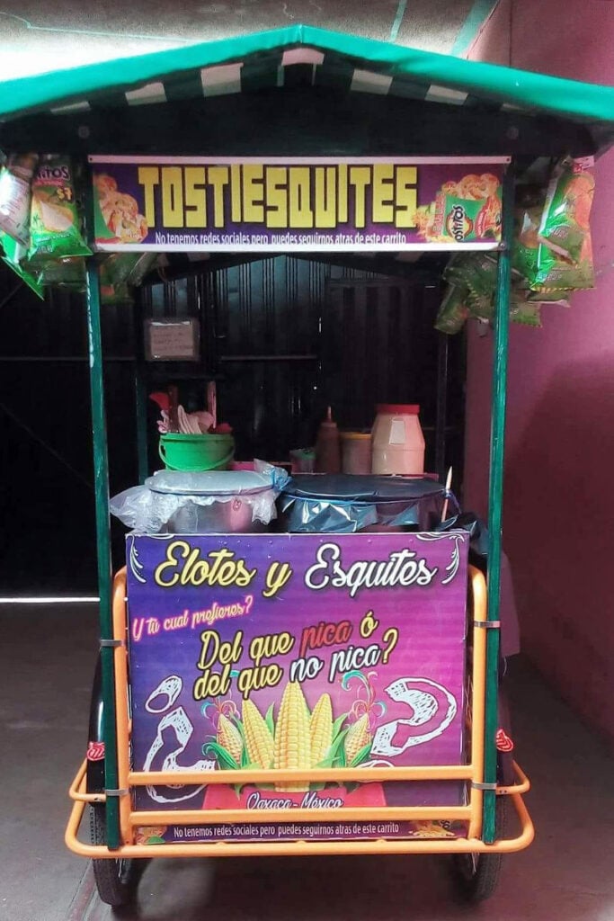 A Mexican street cart ready to sell corn.