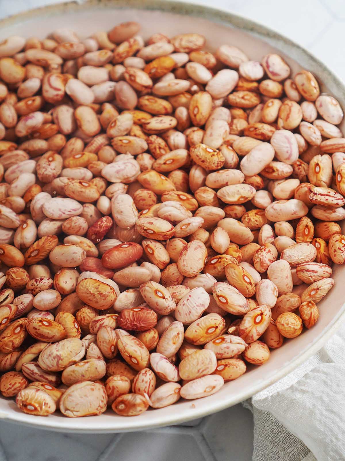 Soaked beans in a large bowl with water.