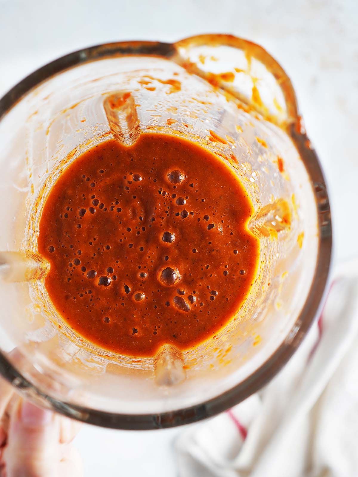 Pureed chiles in a blender.