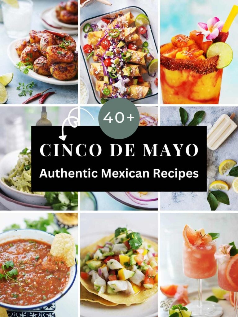 A collage of different Mexican recipes for Cinco De Mayo.